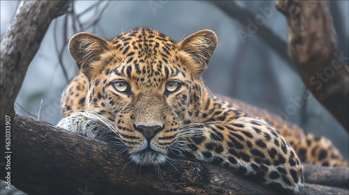 leopard resting on a jungle tree