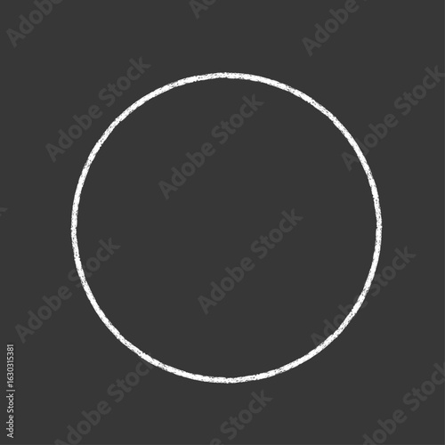 手書きのシンプルな白い円形の線フレーム - チョーク画のような質感の枠･飾り罫の装飾パーツ素材
