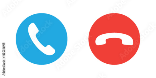 Two oval icons one blue with phone one red with phone