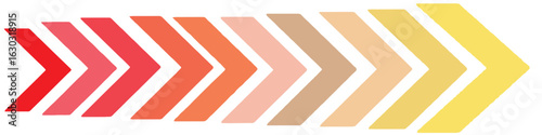 Gradient arrow shapes pointing right with color transition from red to yellow, abstract direction and progress concept, modern vector illustration on white background

