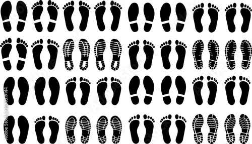Footprint and Shoeprint Silhouettes Vector Set