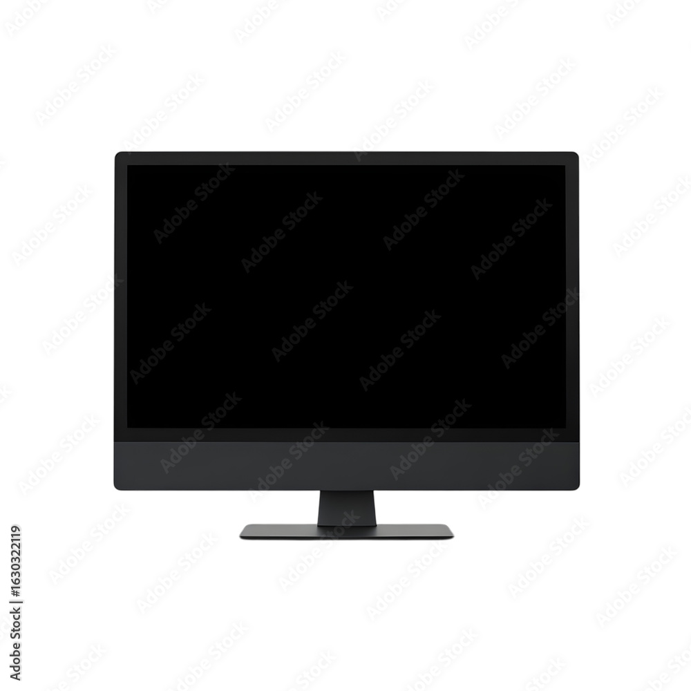Modern flat screen computer monitor with a dark display isolated on transparent background Modern flat screen computer monitor with a dark display isolated on transparent background