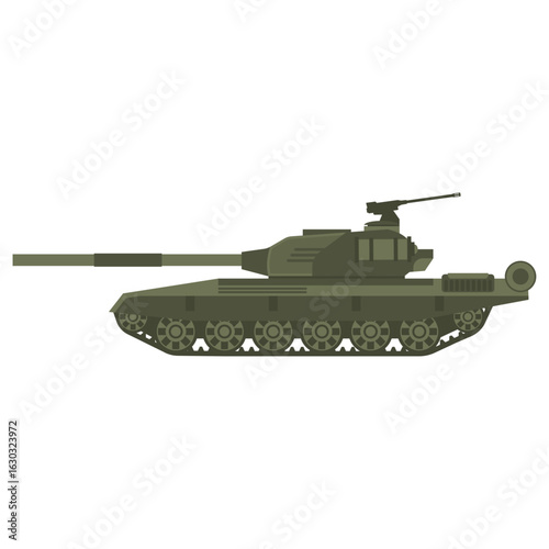 Military battle tank side profile with a powerful cannon, vectors illustration