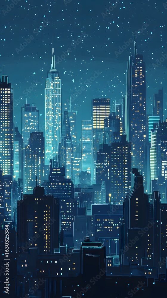 Obraz premium Abstract city skyline seamless tile stylized urban landscape illustration