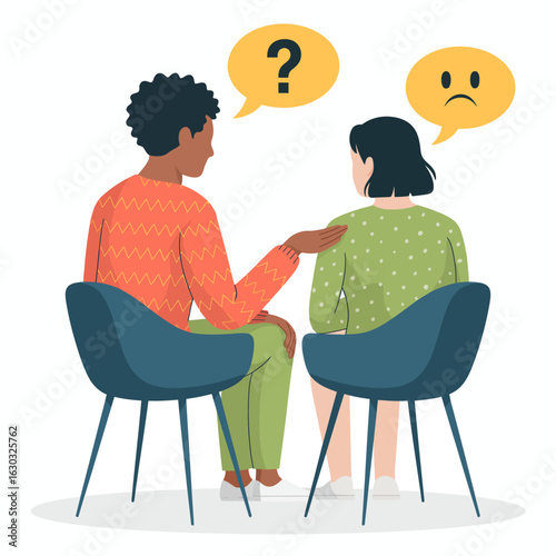 Empathetic Counseling Illustration – Emotional Support and Mental Health Conversation Graphic.
