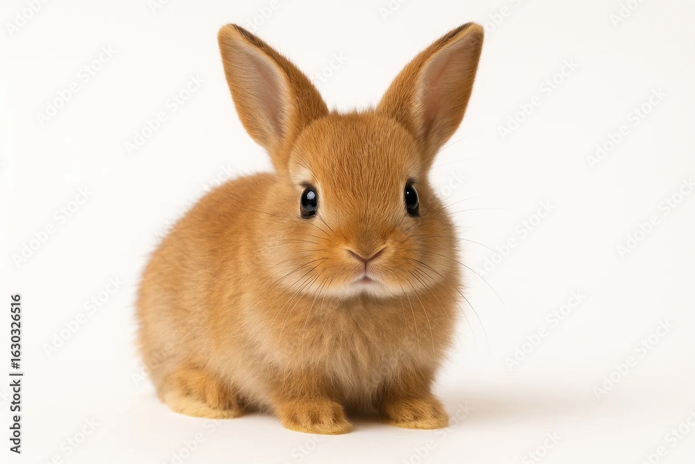 Fototapeta premium A cute little brown rabbit sitting on a white background