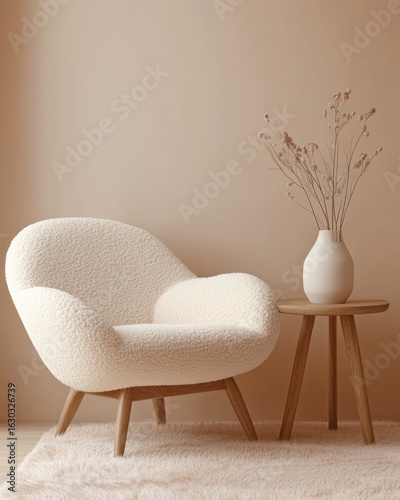 Beige room with cozy armchair and side table