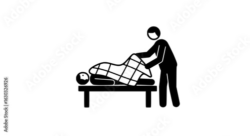A person covering a sleeping person minimalist black