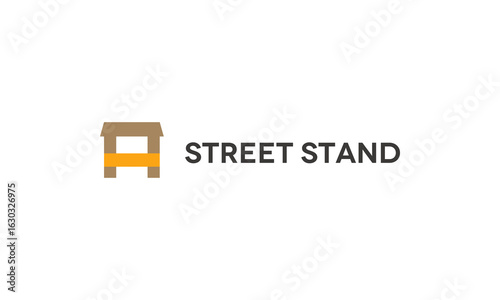 Horizontal Street Food Stall Logo — Brown & Orange Flat Vector Template for Restaurant & Snack Stand