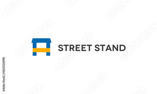 Horizontal Street Food Stall Logo — Navy & Yellow Flat Vector Template for Restaurant & Snack Stand