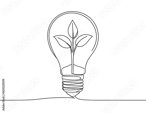 Continuous line drawing of an energy-saving lightbulb