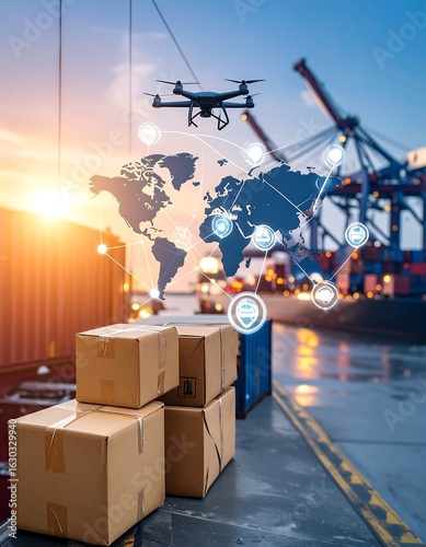 Global cargo shipment with drone