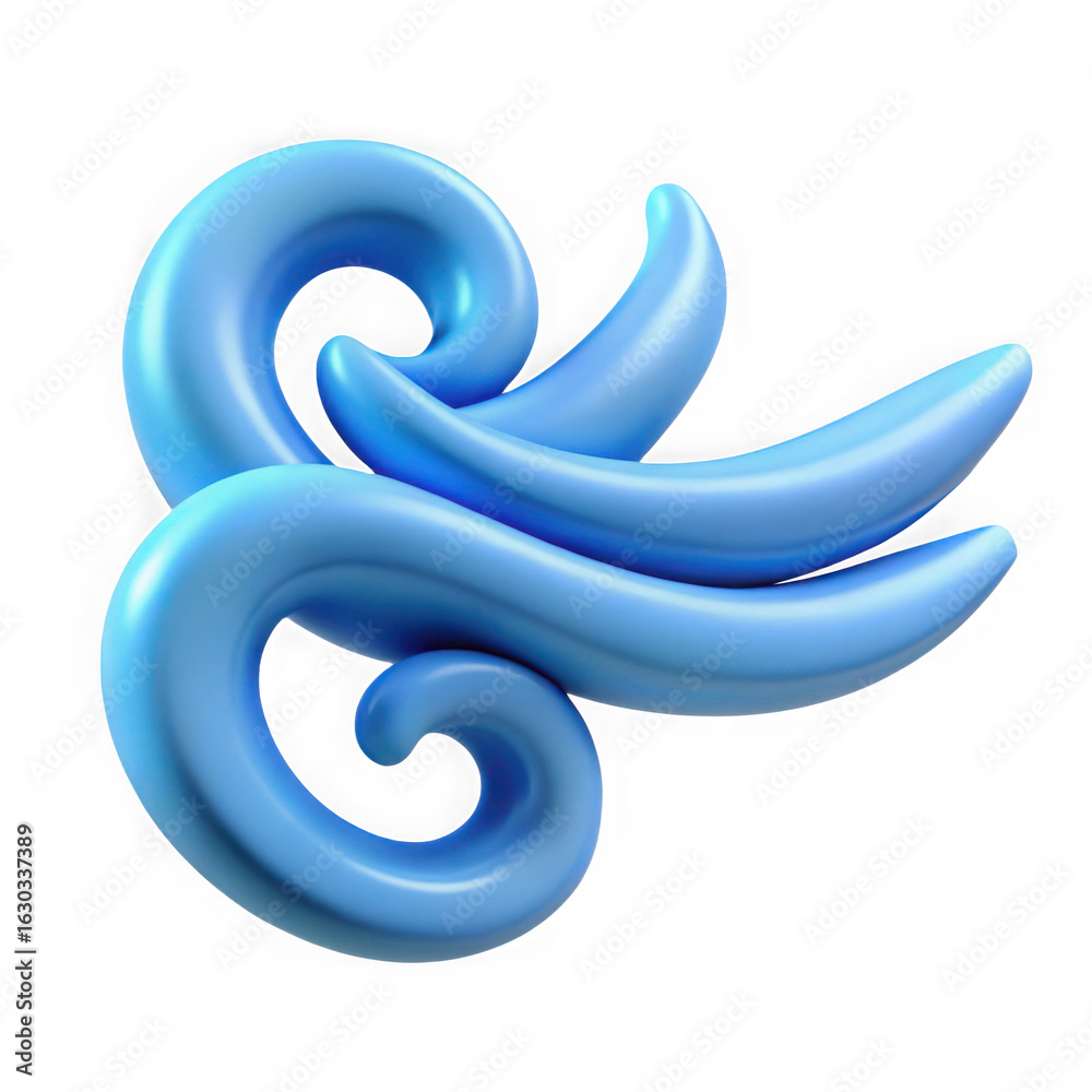 Fototapeta premium Abstract swirling blue organic shapes with smooth curves and glossy texture isolated on transparent background