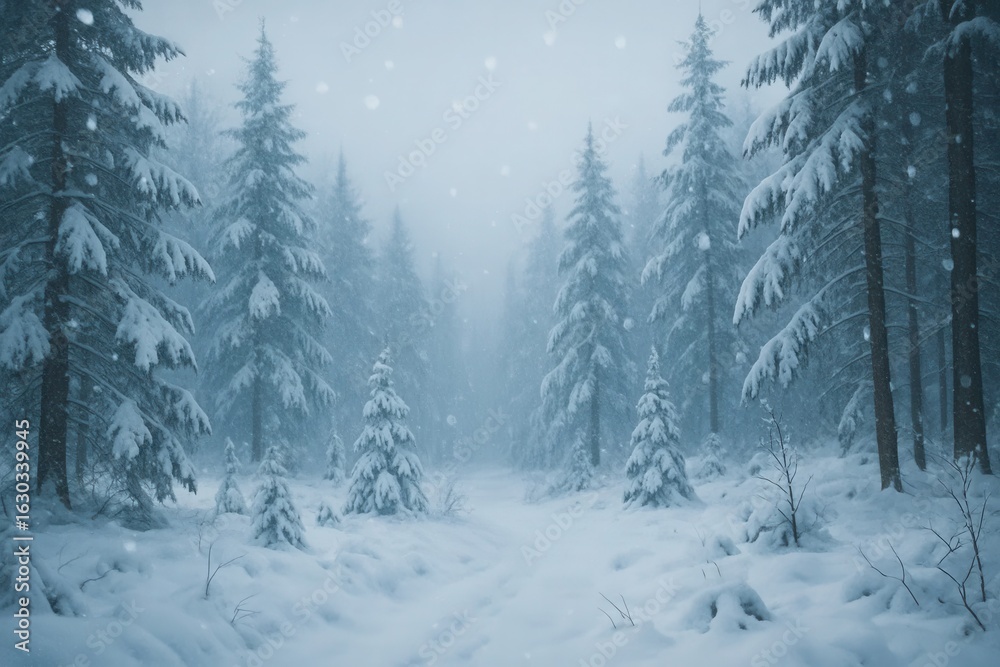 Obraz premium A Serene Forest in Snowfall