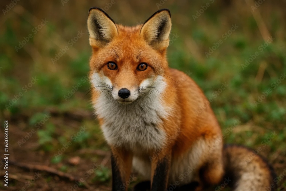 Fototapeta premium A red fox sits amidst the whispers of nature