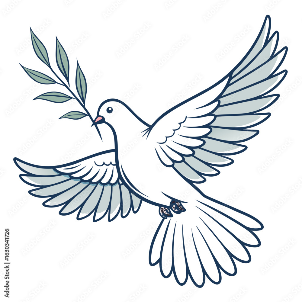 Fototapeta premium Dove with olive branch vector, symbol of peace and hope isolated on white background