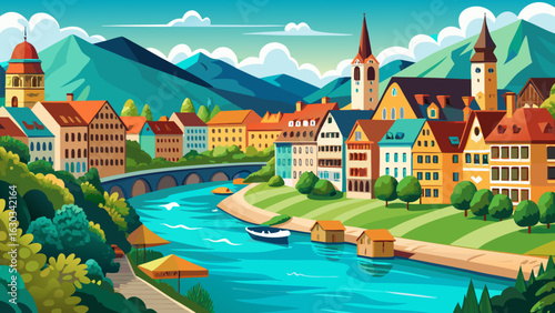 View on Turquoise isar river in Munich, Germany