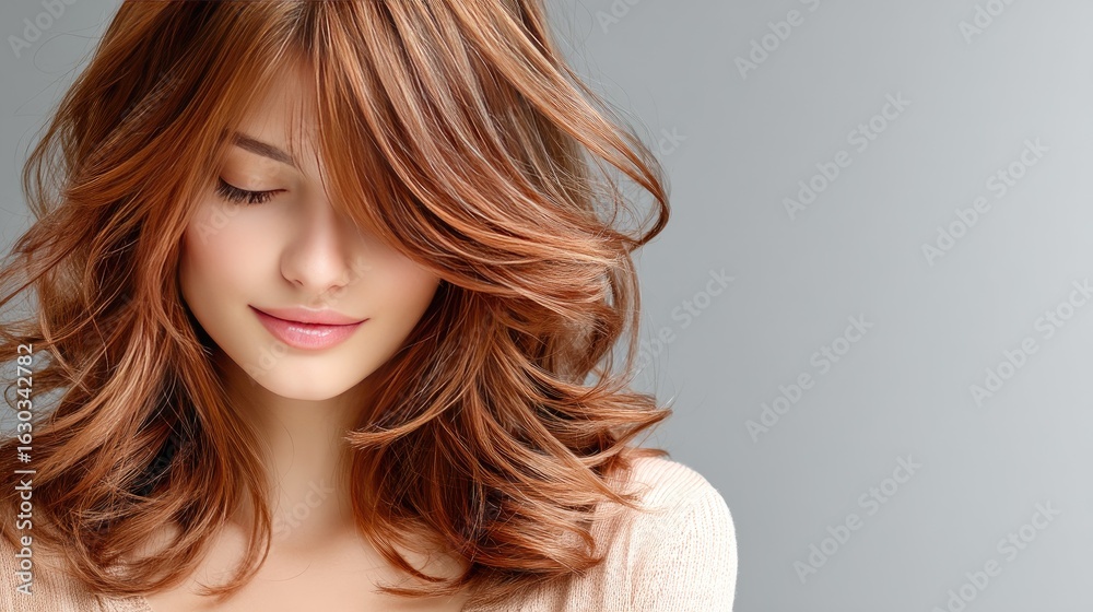 Obraz premium Stylish short hairstyle in soft pink tones displayed on a neutral backdrop capturing modern hair fashion trends in hairstyling