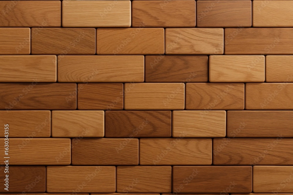 Fototapeta premium A close-up view of a wooden brick wall, showcasing the natural grain and warm tones of the material