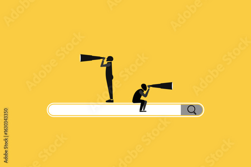 Businessman holding a telescope looking for new job. concept of success, Searching business goals, Finding ambition and motivation