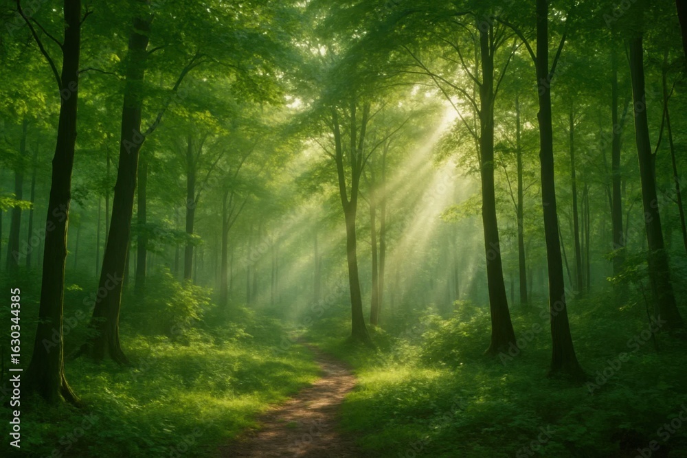 Obraz premium A Serene Forest Pathway Illuminated by Sunlight