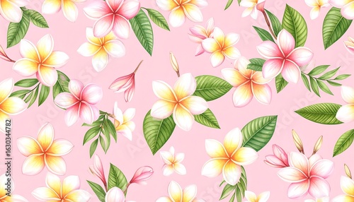 Floral pattern of plumeria on pink