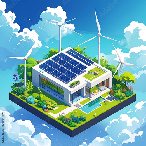 Eco-Friendly House with Solar Panels