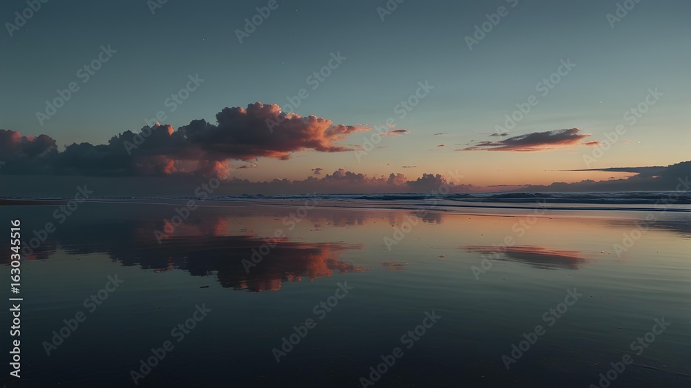 Fototapeta premium Serene Beach Reflection at Dusk with Pink Clouds