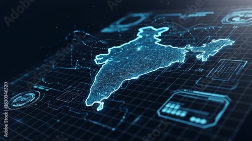 High-Tech Digital Map of India Displaying Data and UI