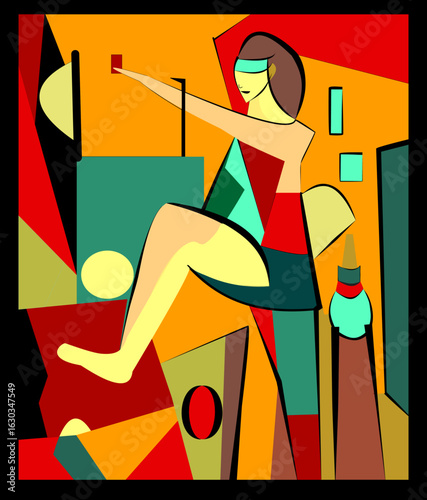 Colorful background, cubism art style, luck is blind