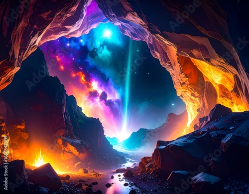 Cosmic cave with vibrant colors