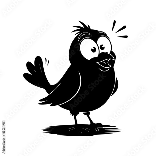 Funny cartoon bird with surprised expression
