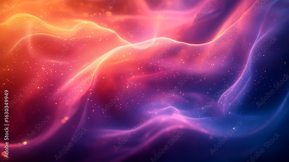 Abstract, vibrant, glowing waves of color, transitioning from orange and red to pink and purple, with sparkling particles Abstract, vibrant, glowing waves of color, transitioning from orange and red to pink and purple, with sparkling particles