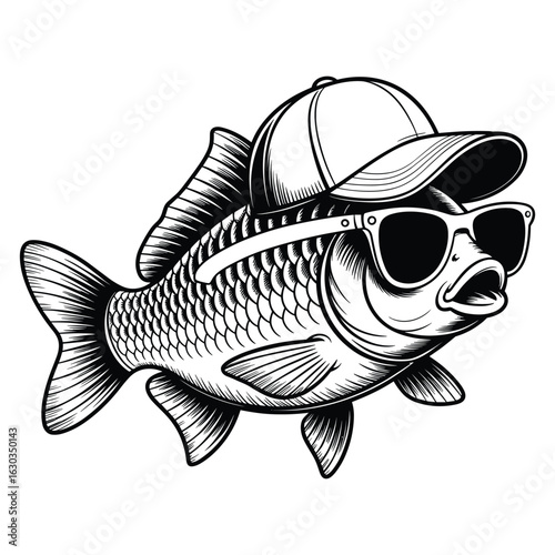 Illustration of cool carp with sunglasses and cap
