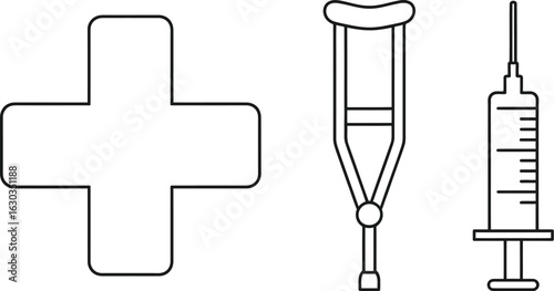 Medical cross crutch and syringe healthcare vector illustration