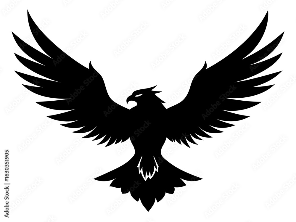Fototapeta premium Eagle Silhouette with Spread Wings | Black Vector Bird of Prey Icon