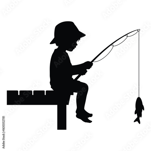 Illustration of child fishing isolated on white background