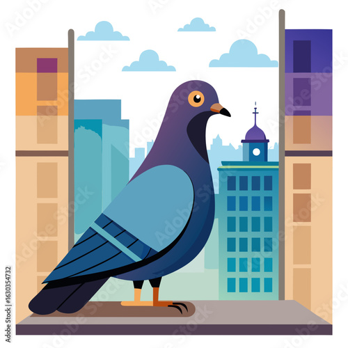 vector illustration of a pigeon on the roof