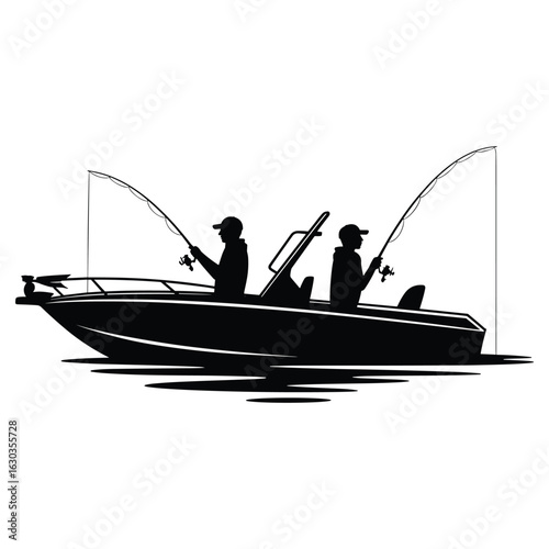 Illustration of two people fishing from a boat