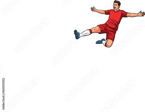 Flat Vector Illustration of a Football Player in Red Jersey Celebrating a Goal – Isolated on White Background