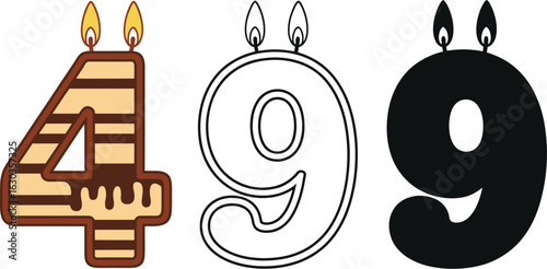 Birthday candles number four and nine party celebration cake