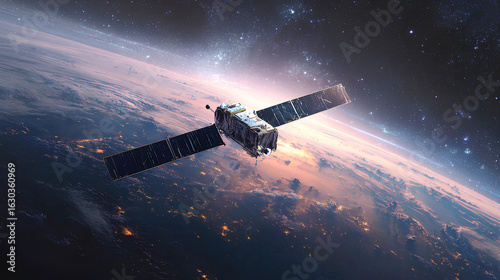 Wallpaper Mural Sleek High-Tech Artificial Satellite Orbiting Earth Amid Twinkling Stars Stock Illustration Torontodigital.ca