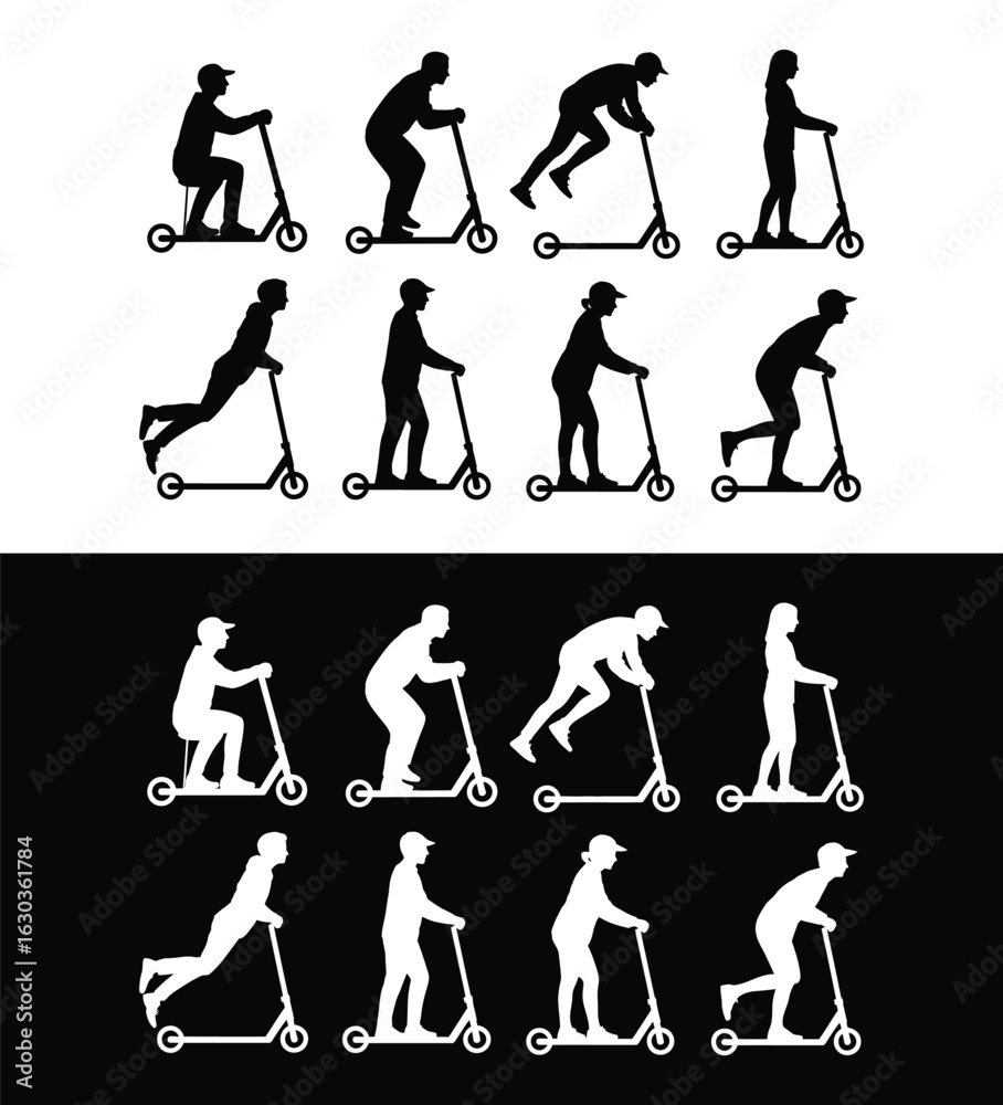 Fototapeta premium Scooter poses silhouettes set