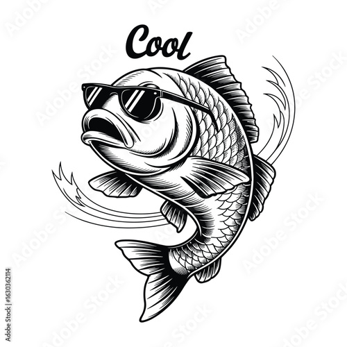 Illustration of cool fish wearing sunglasses isolated on white