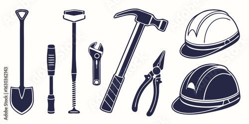 Happy Labor day concept Different type of Tools and Hardware Icons with white background