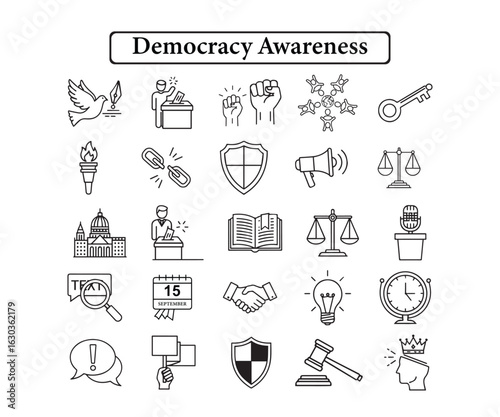 
Democracy Awareness Vector Icons: Black & Line Art Graphics