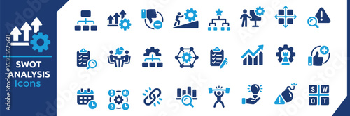 Collection of Business and Strategy Icons for SWOT Analysis Presentation and Design