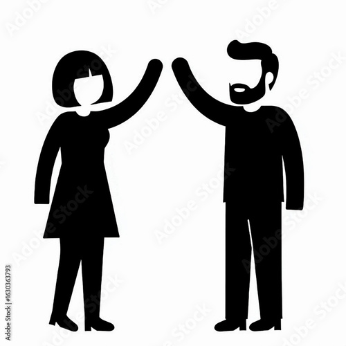 Minimalist vector of man and woman high-fiving