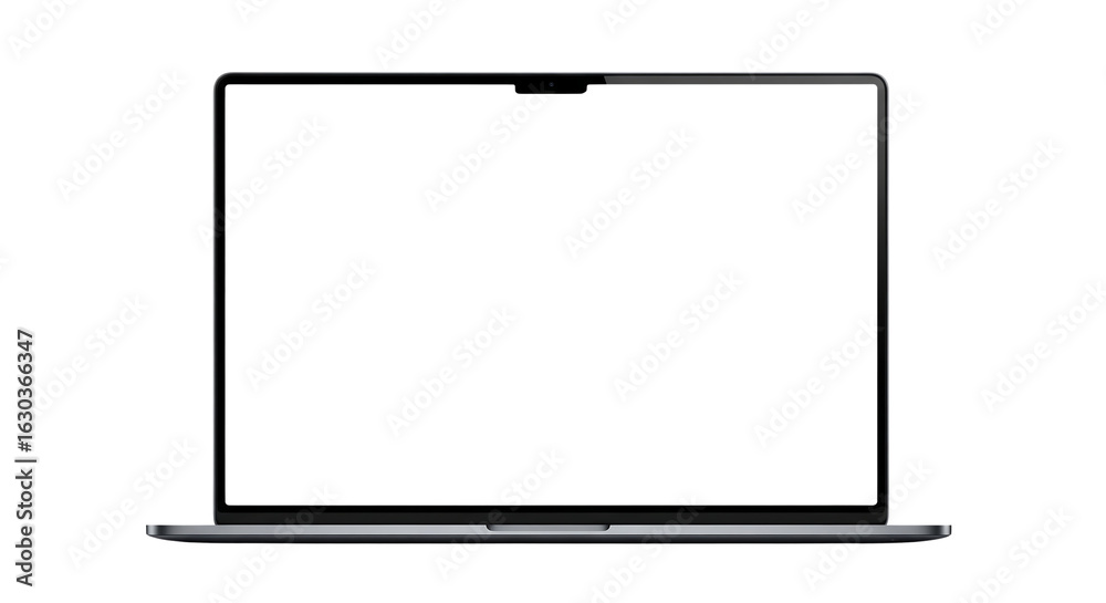 Front view of a modern gray laptop computer with a blank screen for mockup. Isolated on transparent background, png Front view of a modern gray laptop computer with a blank screen for mockup. Isolated on transparent background, png