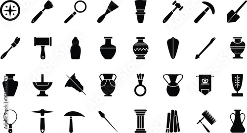 Archaeology and Ancient Artifact Icon Set, vector illustration